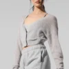 Transparente, kurze Kaschmir-Strickjacke – Athletic Heather Grey