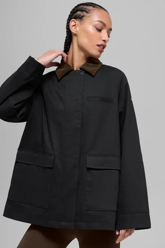 Twill Barn Jacke – Schwarz/Espresso