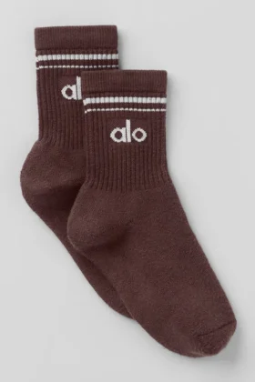 Unisex-Halb-Crew-Retro-Socken – Brownstone/Weiß