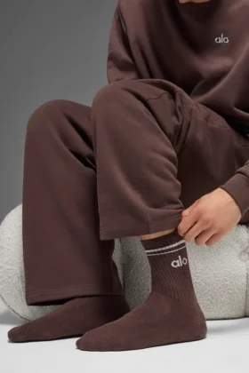 Unisex-Halb-Crew-Retro-Socken – Brownstone/Weiß