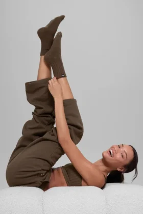 Unisex-Halbstrümpfe mit gerafftem Bündchen – Espresso