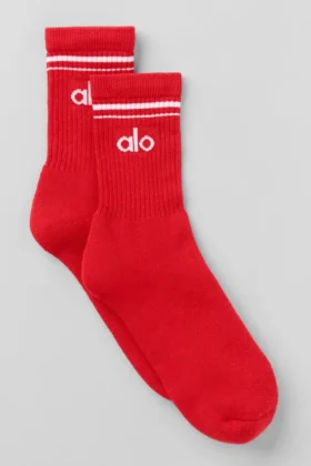 Unisex-Halbstrumpf im Retro-Stil – Leuchtend Rot/Weiß