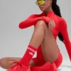 Unisex-Halbstrumpf im Retro-Stil – Leuchtend Rot/Weiß