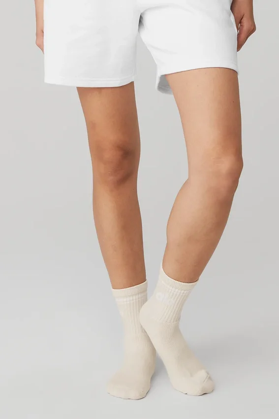 Unisex-Half-Crew-Throwback-Socken – Beige/Weiß