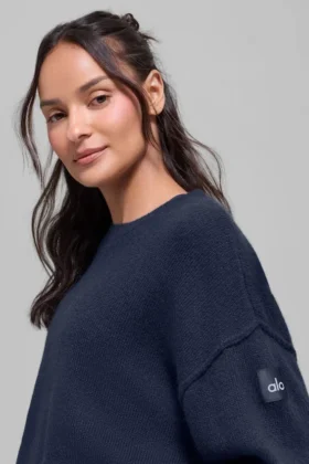 Unisex-Pullover „New Class“ aus Wolle und Kaschmir mit Rundhalsausschnitt – Marineblau