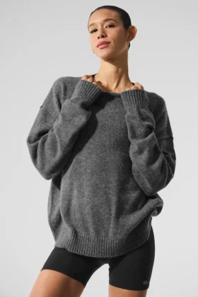 Unisex-Pullover „New Class“ aus Wolle und Kaschmir mit Rundhalsausschnitt – Platingrau