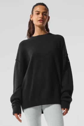 Unisex-Pullover „New Class“ aus Wolle und Kaschmir mit Rundhalsausschnitt – Schwarz