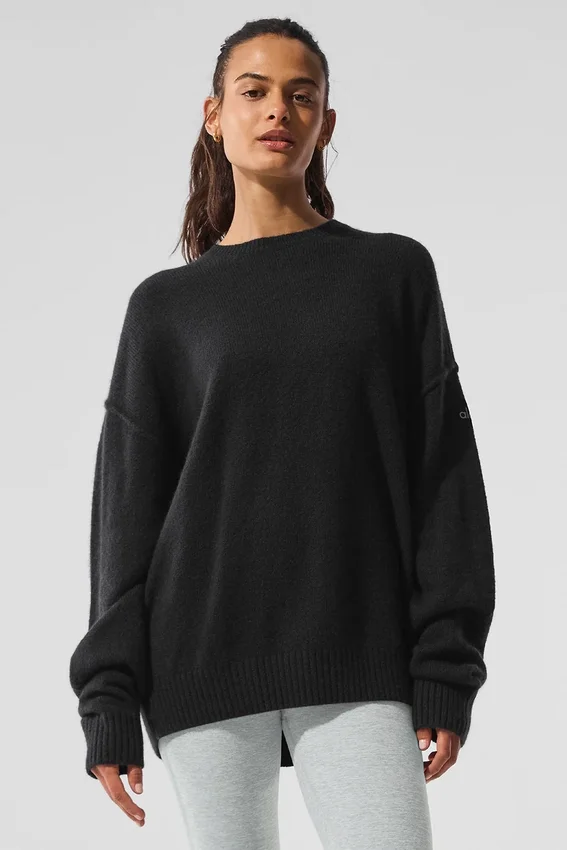 Unisex-Pullover „New Class“ aus Wolle und Kaschmir mit Rundhalsausschnitt – Schwarz