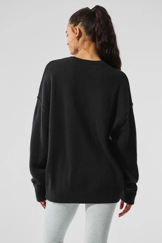 Unisex-Pullover „New Class“ aus Wolle und Kaschmir mit Rundhalsausschnitt – Schwarz