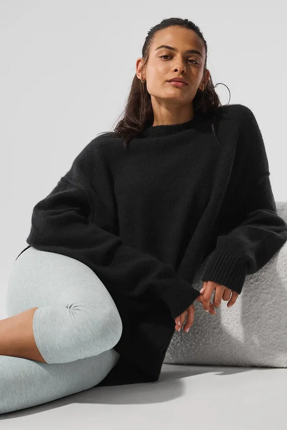 Unisex-Pullover „New Class“ aus Wolle und Kaschmir mit Rundhalsausschnitt – Schwarz