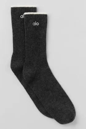 Unisex-Socken aus Wolle und Kaschmir mit leichtem Frost-Effekt – Dunkelgrau/Elfenbein