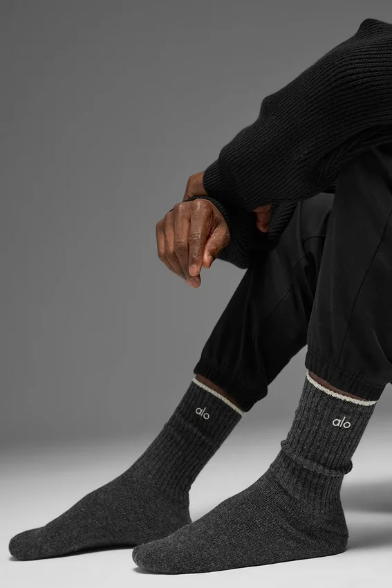 Unisex-Socken aus Wolle und Kaschmir mit leichtem Frost-Effekt – Dunkelgrau/Elfenbein