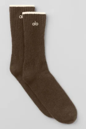 Unisex-Socken aus Wolle und Kaschmir mit leichtem Frost-Effekt – Espresso-Melange/Elfenbein