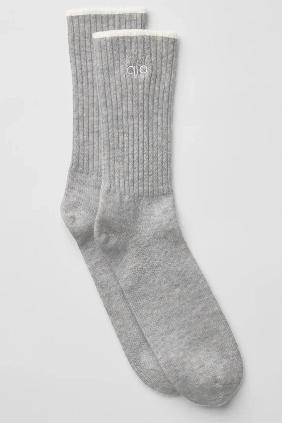 Unisex-Socken aus Wolle und Kaschmir mit leichtem Frost-Effekt – Hellgrau meliert/Elfenbein