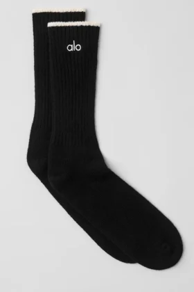 Unisex-Socken aus Wolle und Kaschmir mit leichtem Frost-Effekt – Schwarz/Elfenbein