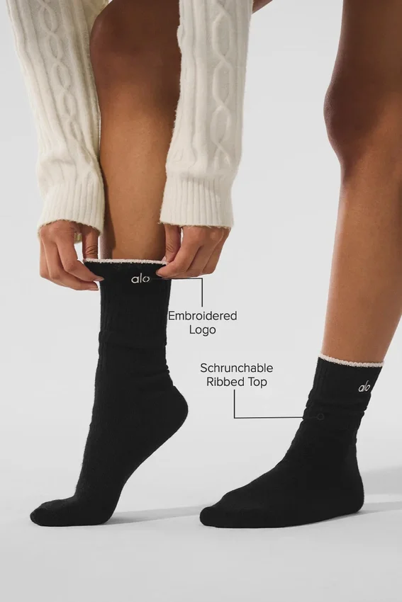 Unisex-Socken aus Wolle und Kaschmir mit leichtem Frost-Effekt – Schwarz/Elfenbein