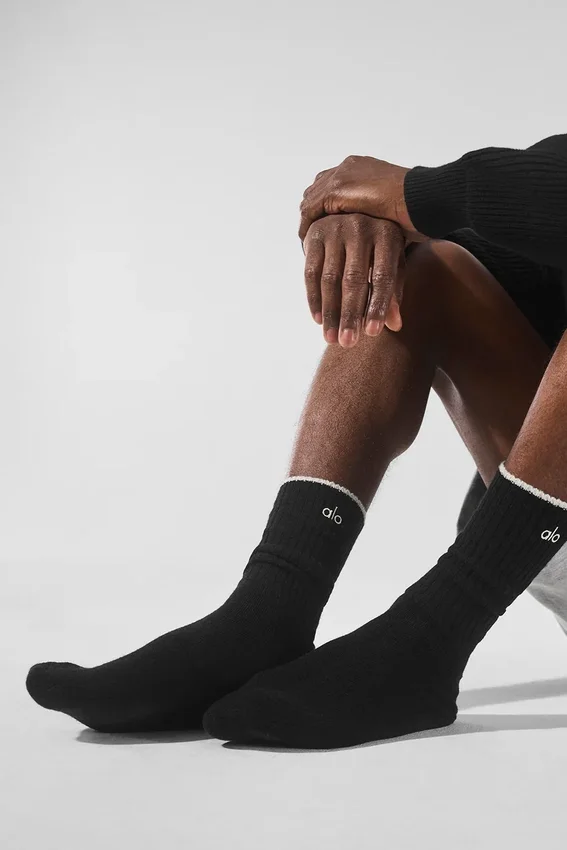 Unisex-Socken aus Wolle und Kaschmir mit leichtem Frost-Effekt – Schwarz/Elfenbein