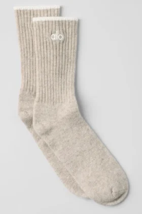 Unisex-Socken aus Wolle und Kaschmir mit leichtem Frost-Effekt – Winter-Latte/Elfenbein