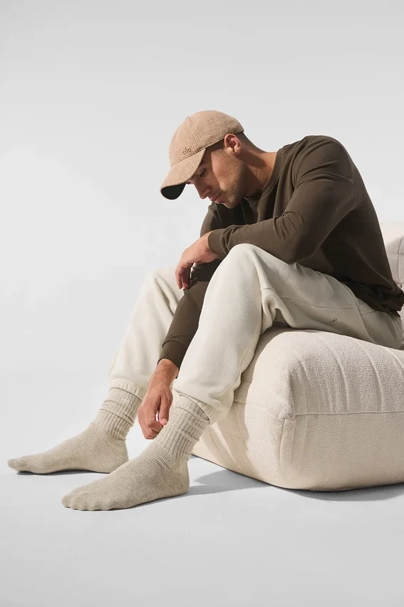 Unisex-Socken aus Wolle und Kaschmir mit leichtem Frost-Effekt – Winter-Latte/Elfenbein