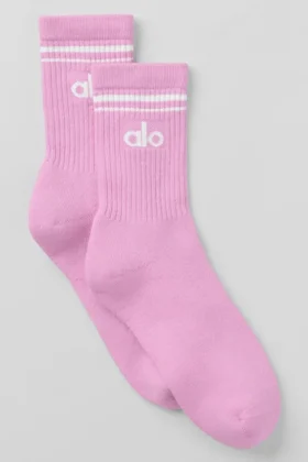 Unisex-Socken im Retro-Stil (Halb-Crew) – Candy Heart Pink/Weiß