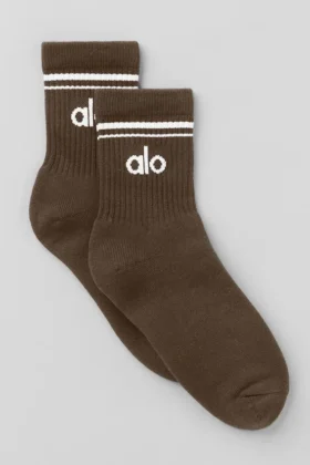 Unisex-Socken im Retro-Stil (Halb-Crew) – Espresso/Weiß