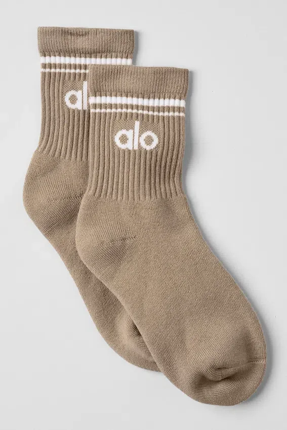 Unisex-Socken im Retro-Stil (Halb-Crew) – Kies/Weiß