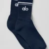 Unisex-Socken im Retro-Stil (Halb-Crew) – Marineblau/Weiß