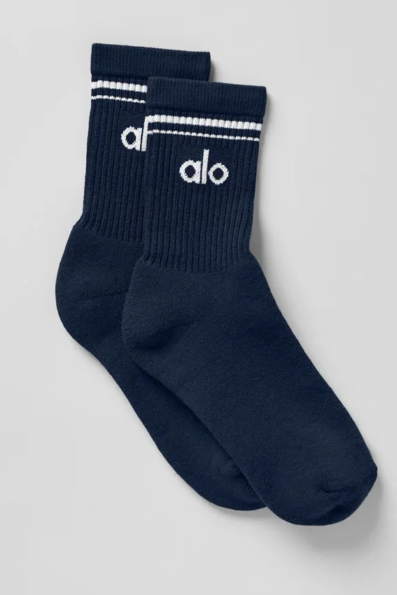 Unisex-Socken im Retro-Stil (Halb-Crew) – Marineblau/Weiß