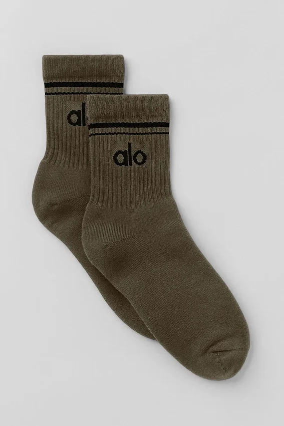 Unisex-Socken im Retro-Stil (Halb-Crew) – Olivbaum/Schwarz