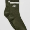 Unisex-Socken im Retro-Stil (Halb-Crew) – Olivgrün/Weiß