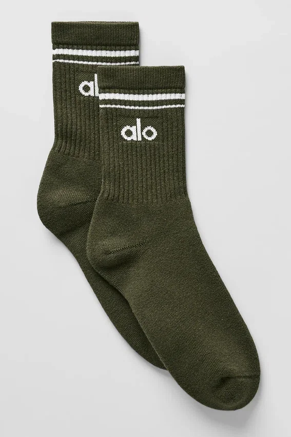 Unisex-Socken im Retro-Stil (Halb-Crew) – Olivgrün/Weiß