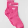 Unisex-Socken im Retro-Stil (Halb-Crew) – Paradiesrosa/Weiß