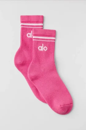 Unisex-Socken im Retro-Stil (Halb-Crew) – Paradiesrosa/Weiß