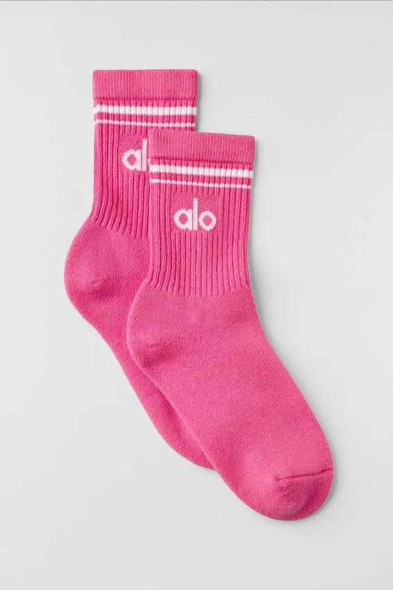 Unisex-Socken im Retro-Stil (Halb-Crew) – Paradiesrosa/Weiß