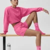 Unisex-Socken im Retro-Stil (Halb-Crew) – Paradiesrosa/Weiß
