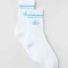 Unisex-Socken im Retro-Stil (Halb-Crew) – Weiß/Azurblau