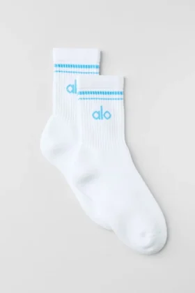 Unisex-Socken im Retro-Stil (Halb-Crew) – Weiß/Azurblau
