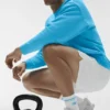 Unisex-Socken im Retro-Stil (Halb-Crew) – Weiß/Azurblau