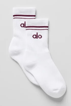 Unisex-Socken im Retro-Stil (Halb-Crew) – Weiß/Burgunderrot