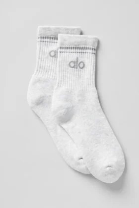 Unisex-Socken im Retro-Stil (Halb-Crew) – Weiß meliert/Grau