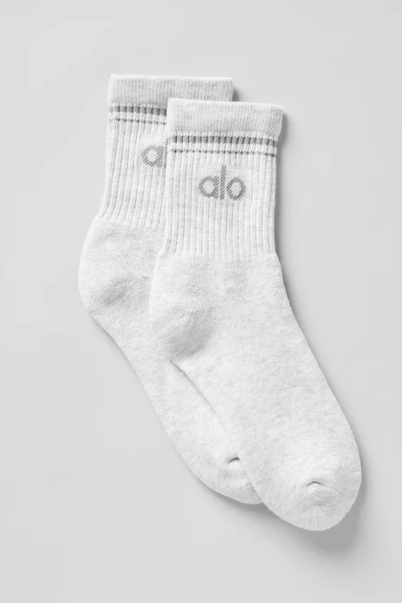 Unisex-Socken im Retro-Stil (Halb-Crew) – Weiß meliert/Grau