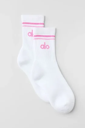Unisex-Socken im Retro-Stil (Halb-Crew) – Weiß/Paradiesrosa