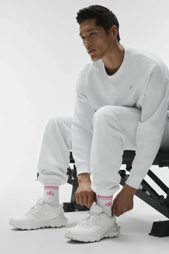 Unisex-Socken im Retro-Stil (Halb-Crew) – Weiß/Paradiesrosa