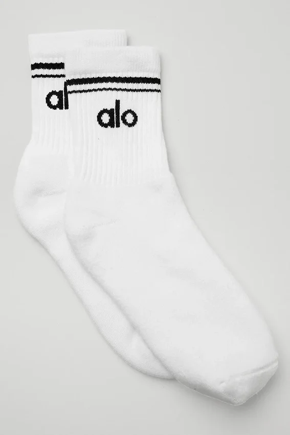 Unisex-Socken im Retro-Stil (Halb-Crew) – Weiß/Schwarz