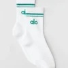 Unisex-Socken im Retro-Stil (Halb-Crew) – Weiß/Smaragdgrün