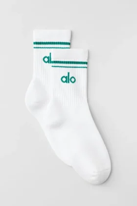 Unisex-Socken im Retro-Stil (Halb-Crew) – Weiß/Smaragdgrün