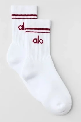 Unisex-Socken im Retro-Stil (Halb-Crew) – Weiß/Summer Romance Rot