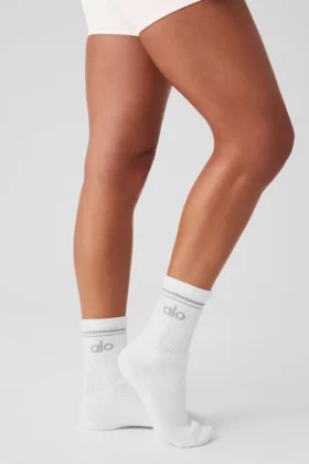 Unisex-Socken im Retro-Stil (Halb-Crew) – Weiß/Titan