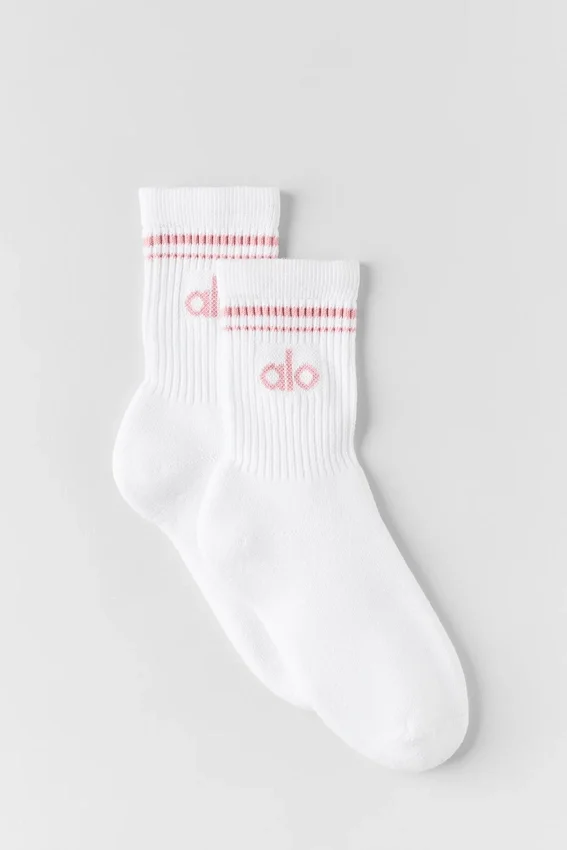Unisex-Socken im Retro-Stil (Halb-Crew) – Weiß/Vintage-Pink