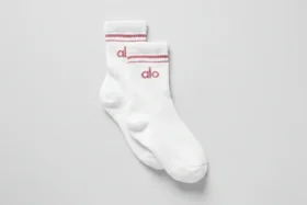 Unisex-Socken im Retro-Stil (Halb-Crew) – Weiß/Wildrosenrosa